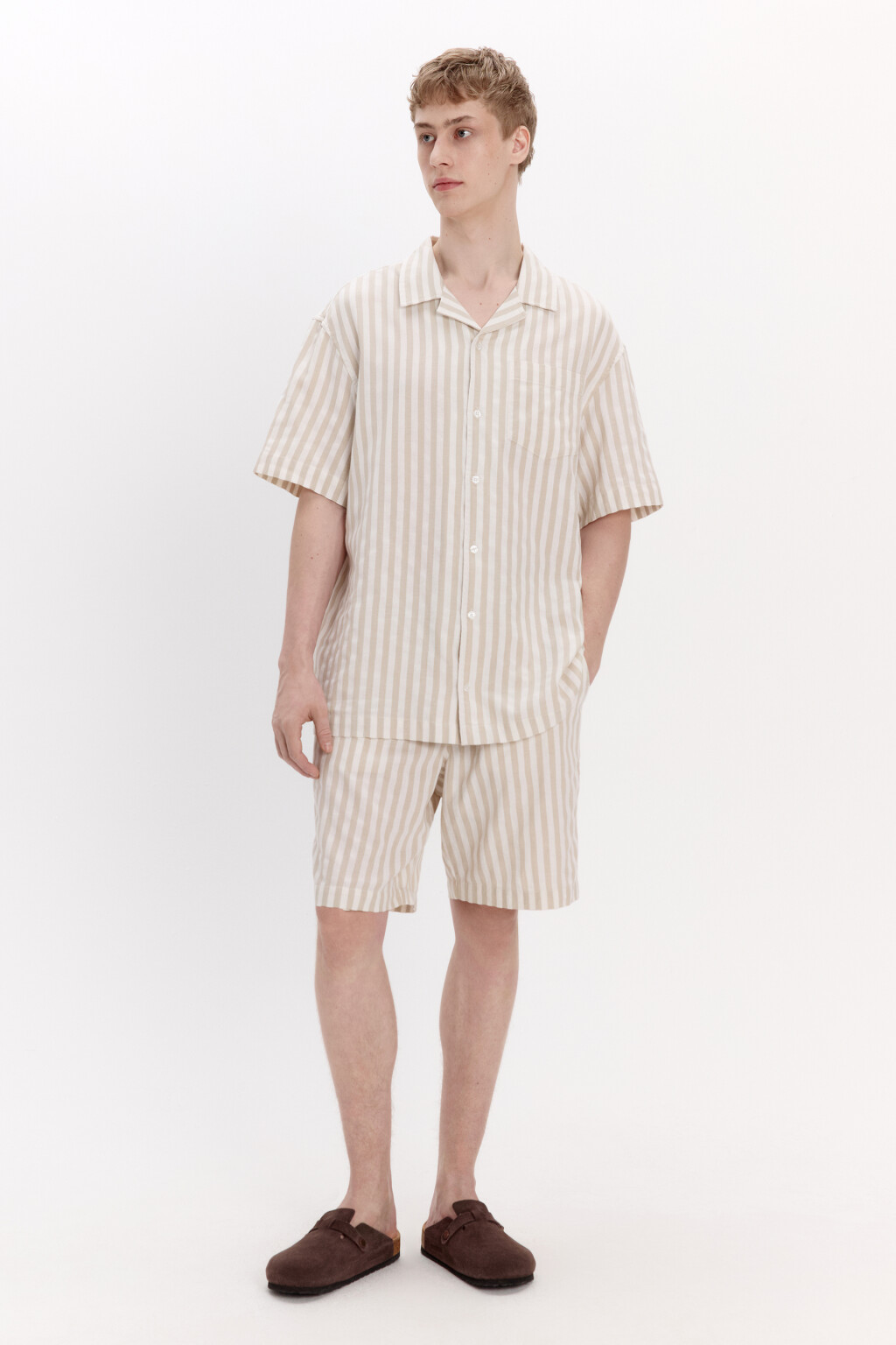 Рубашка хлопковая в полоску - цвет бежевый - 4
