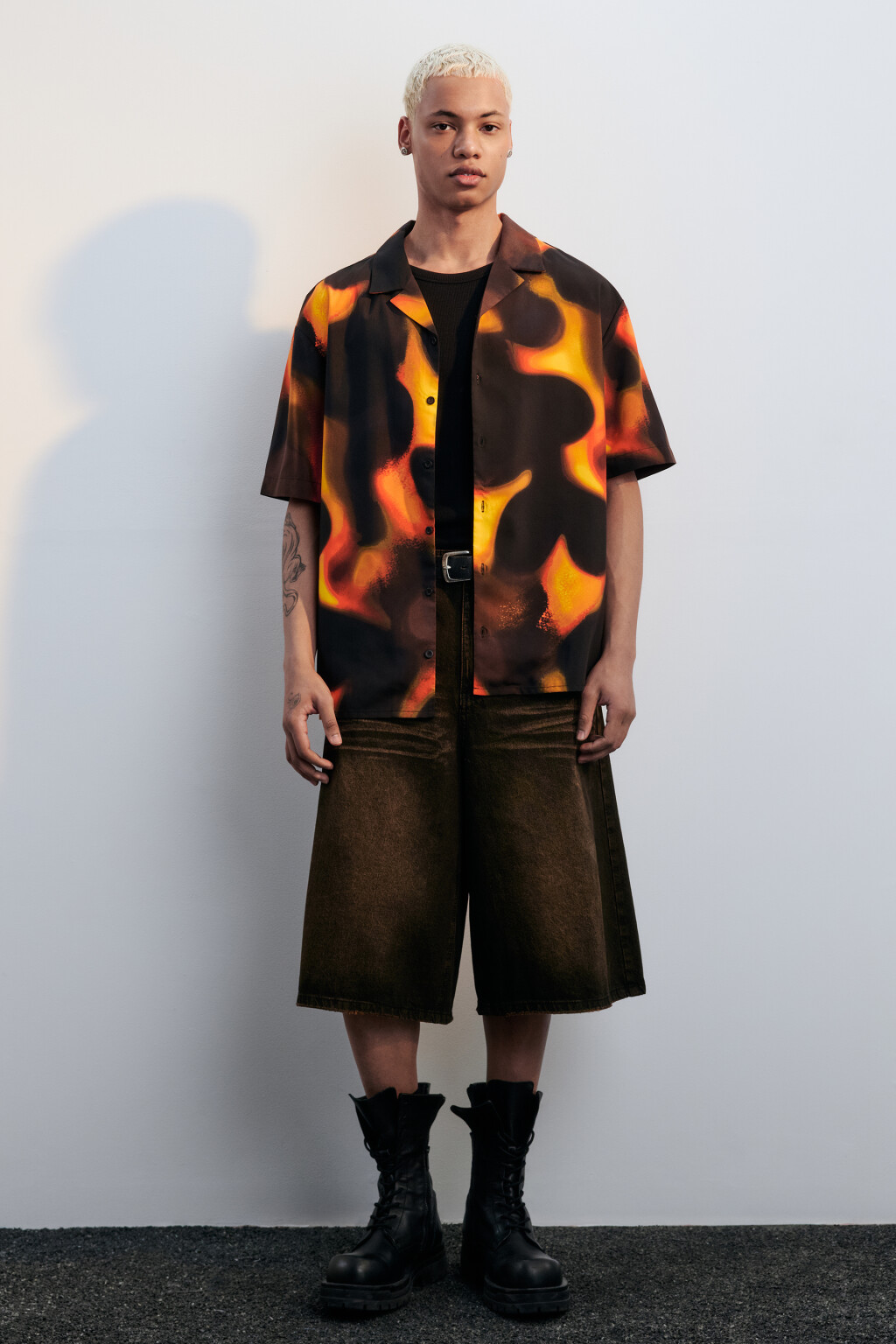 Рубашка oversize с огненным принтом - цвет мультиколор - 5