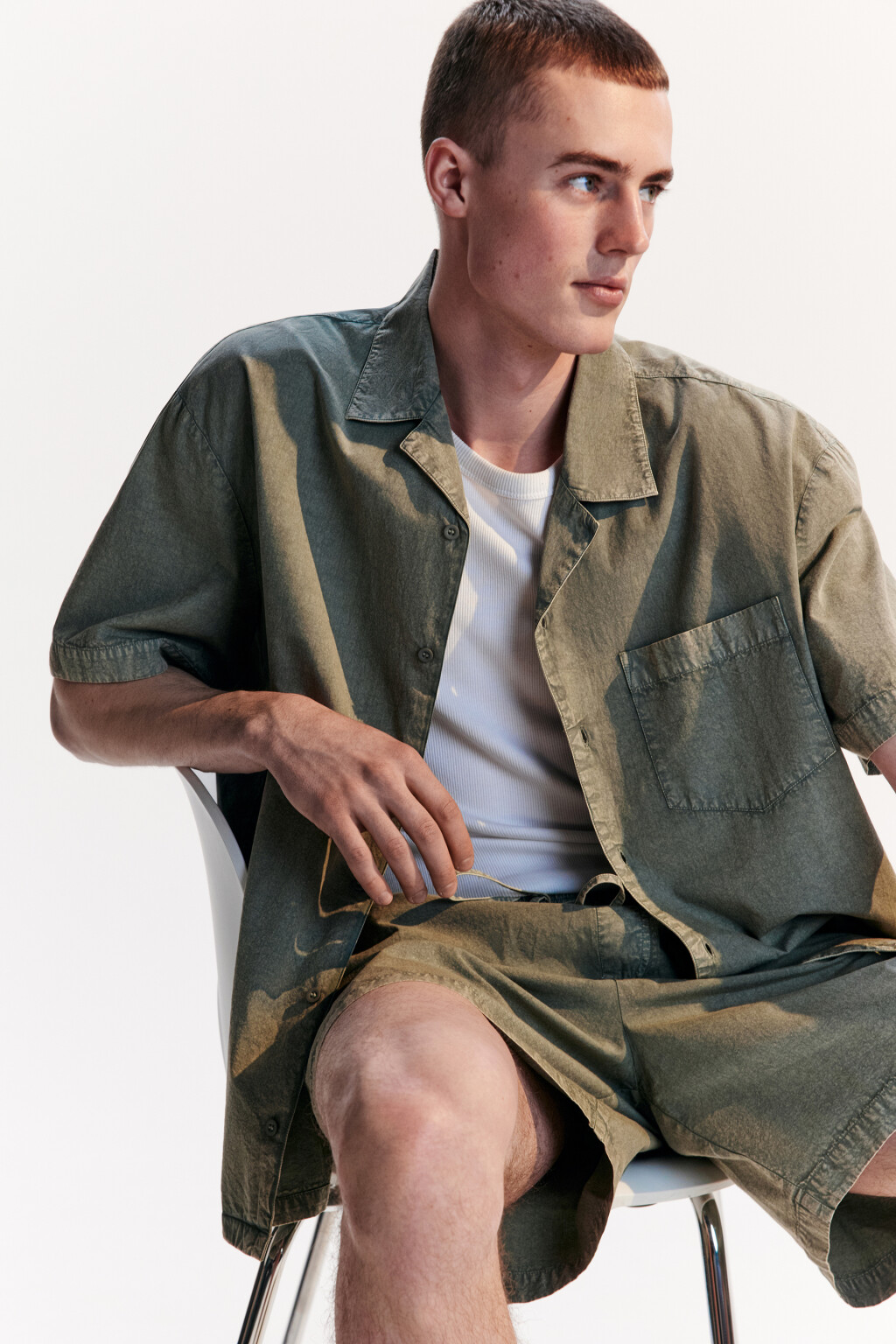 Рубашка хлопковая с вареным эффектом - цвет зеленый - 1