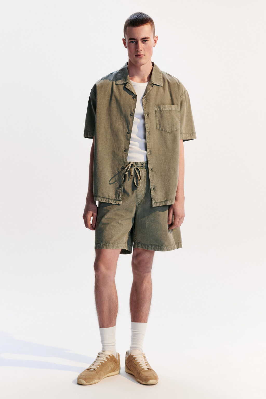 Рубашка хлопковая с вареным эффектом - цвет зеленый - 4