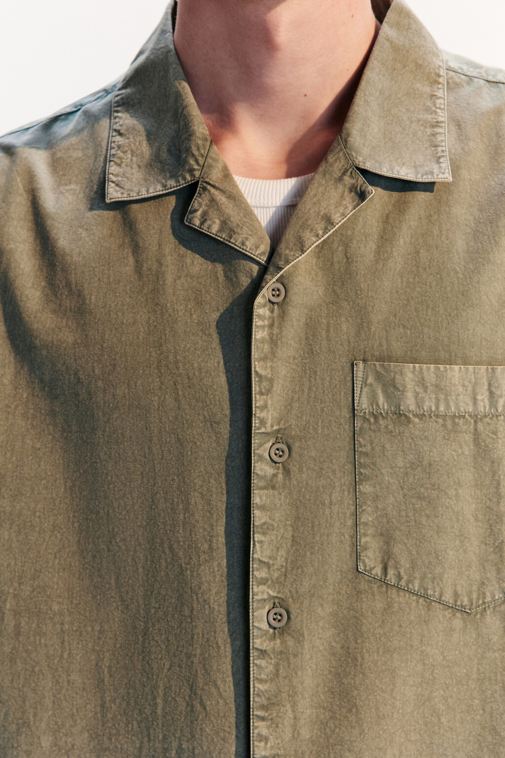 Рубашка хлопковая с вареным эффектом - цвет зеленый - 5