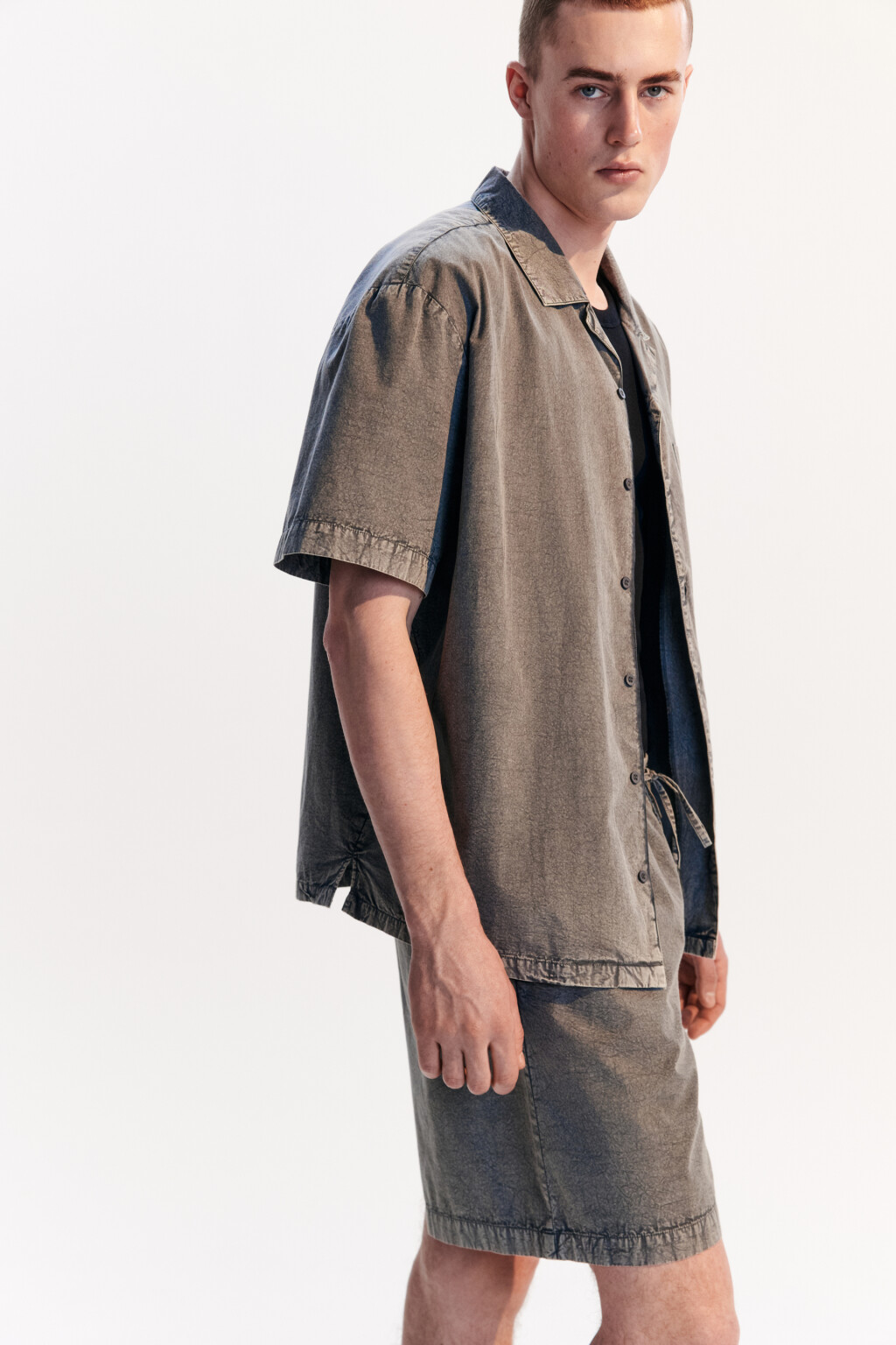Рубашка хлопковая с вареным эффектом - цвет серый - 1