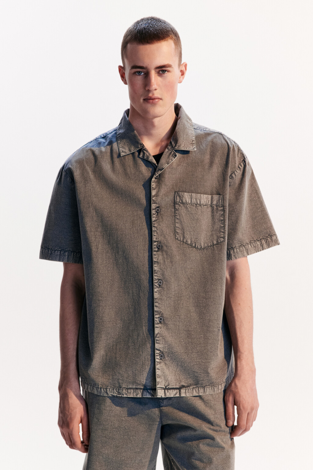 Рубашка хлопковая с вареным эффектом - цвет серый - 3