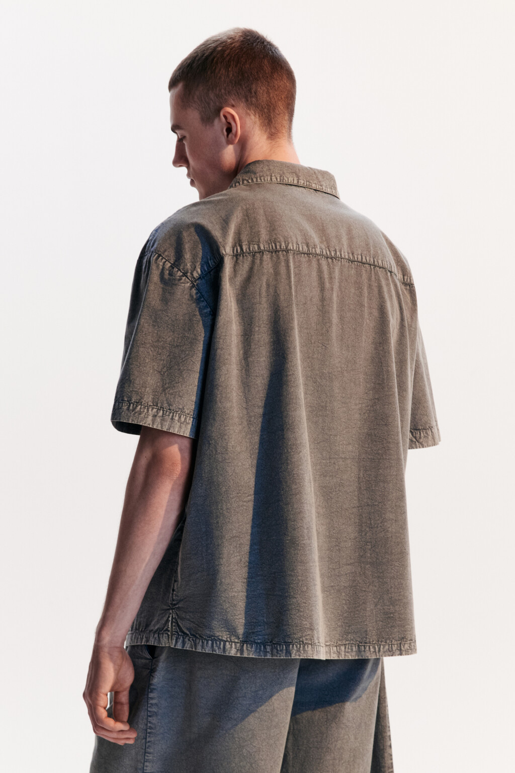 Рубашка хлопковая с вареным эффектом - цвет серый - 4