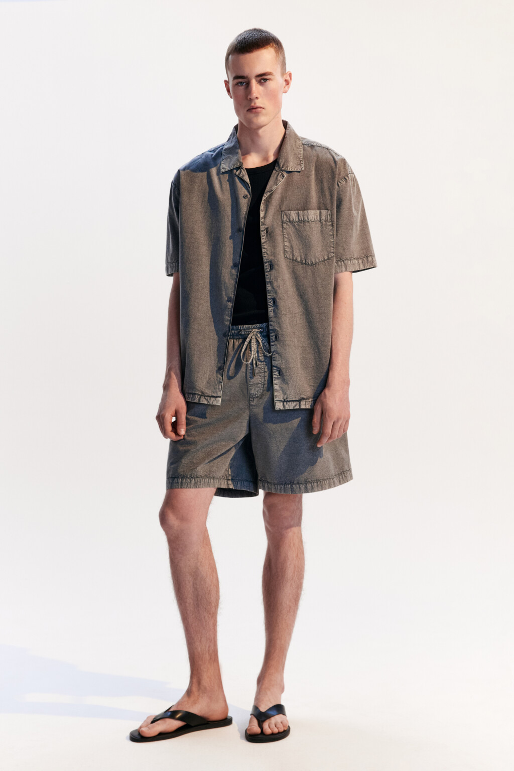 Рубашка хлопковая с вареным эффектом - цвет серый - 5