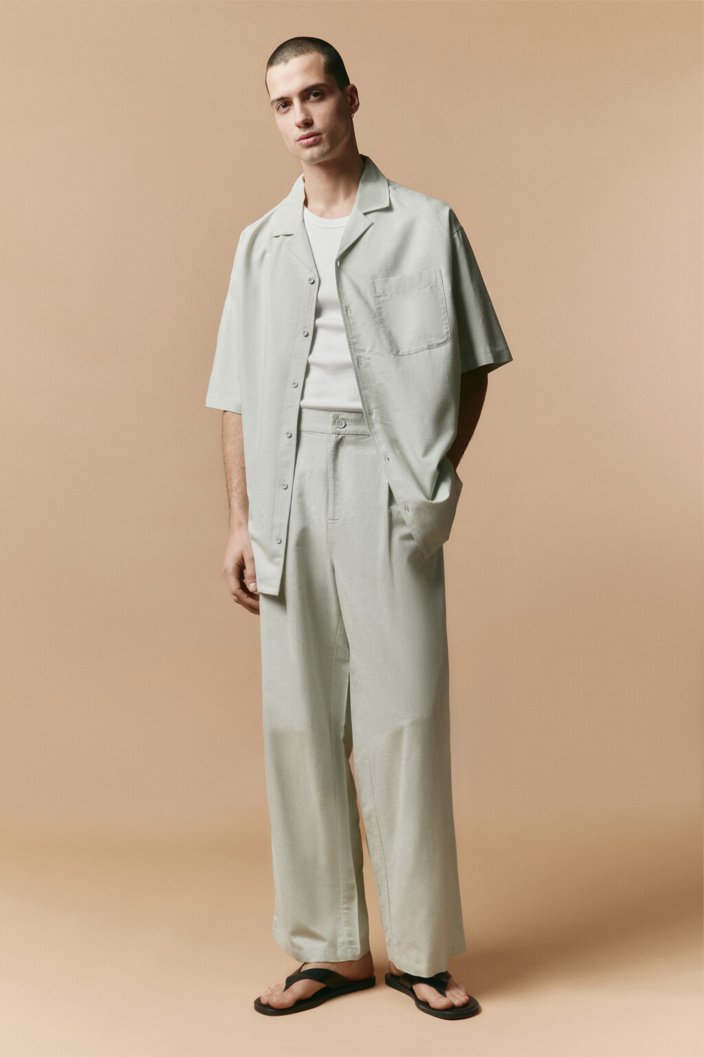 Рубашка льняная с коротким рукавом - цвет зеленый - 4