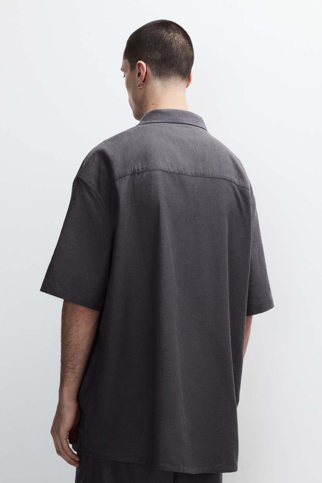 Рубашка льняная с коротким рукавом - цвет серый - 3