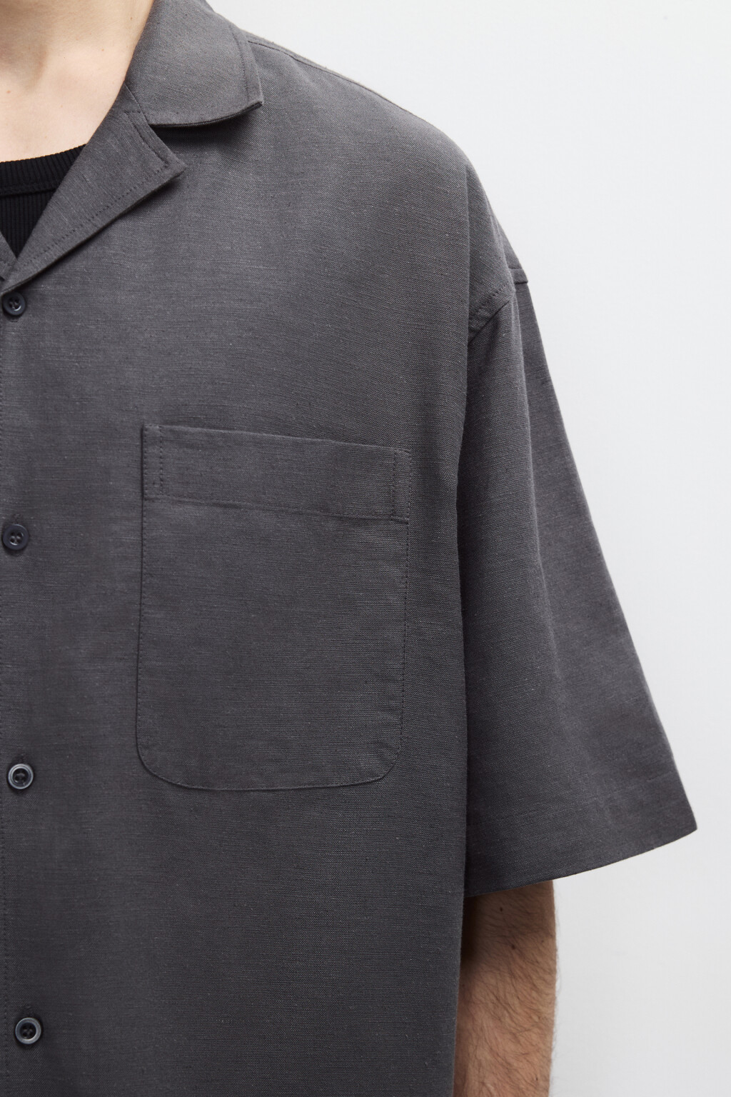 Рубашка льняная с коротким рукавом - цвет серый - 6