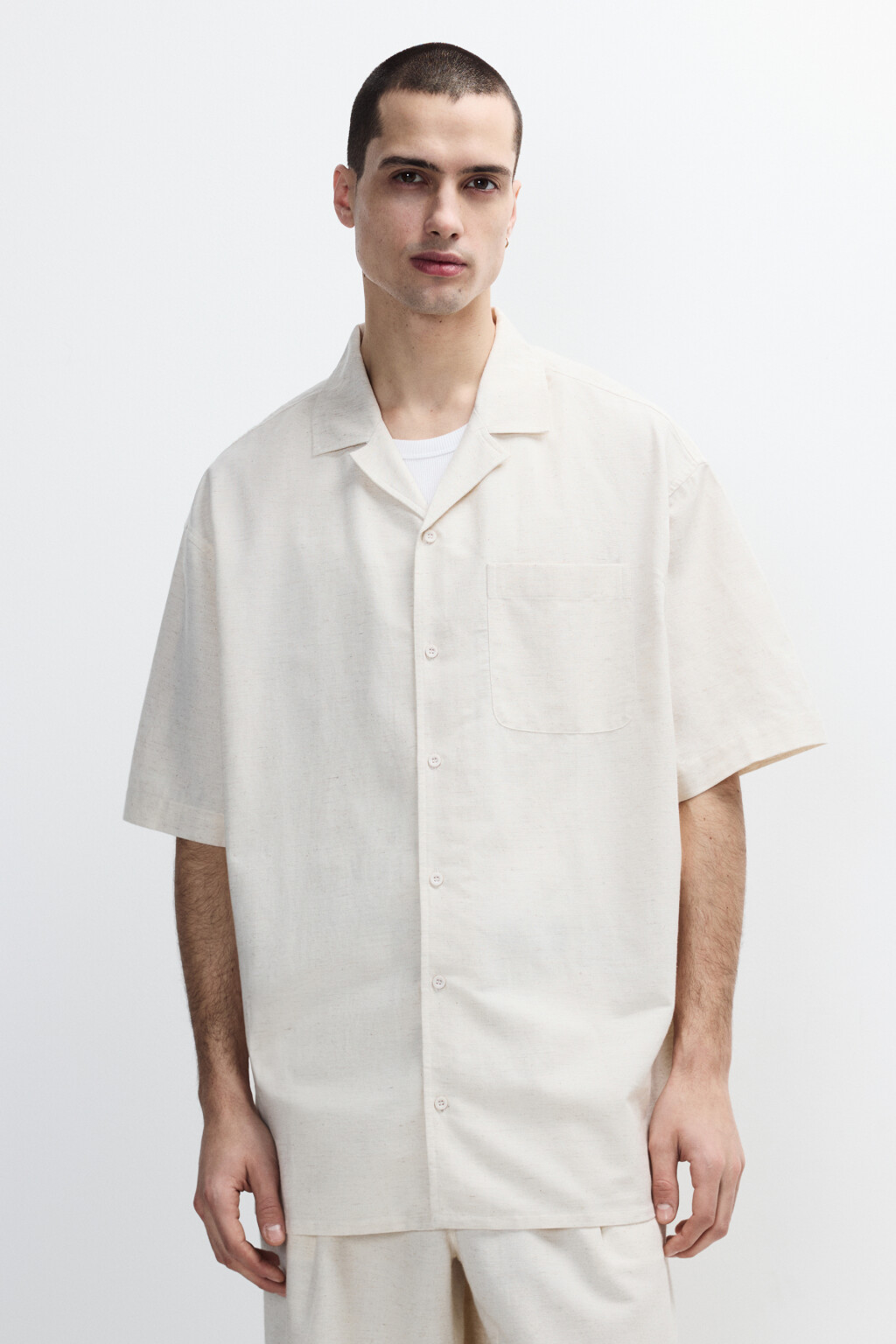 Рубашка льняная с коротким рукавом - цвет молочный - 2