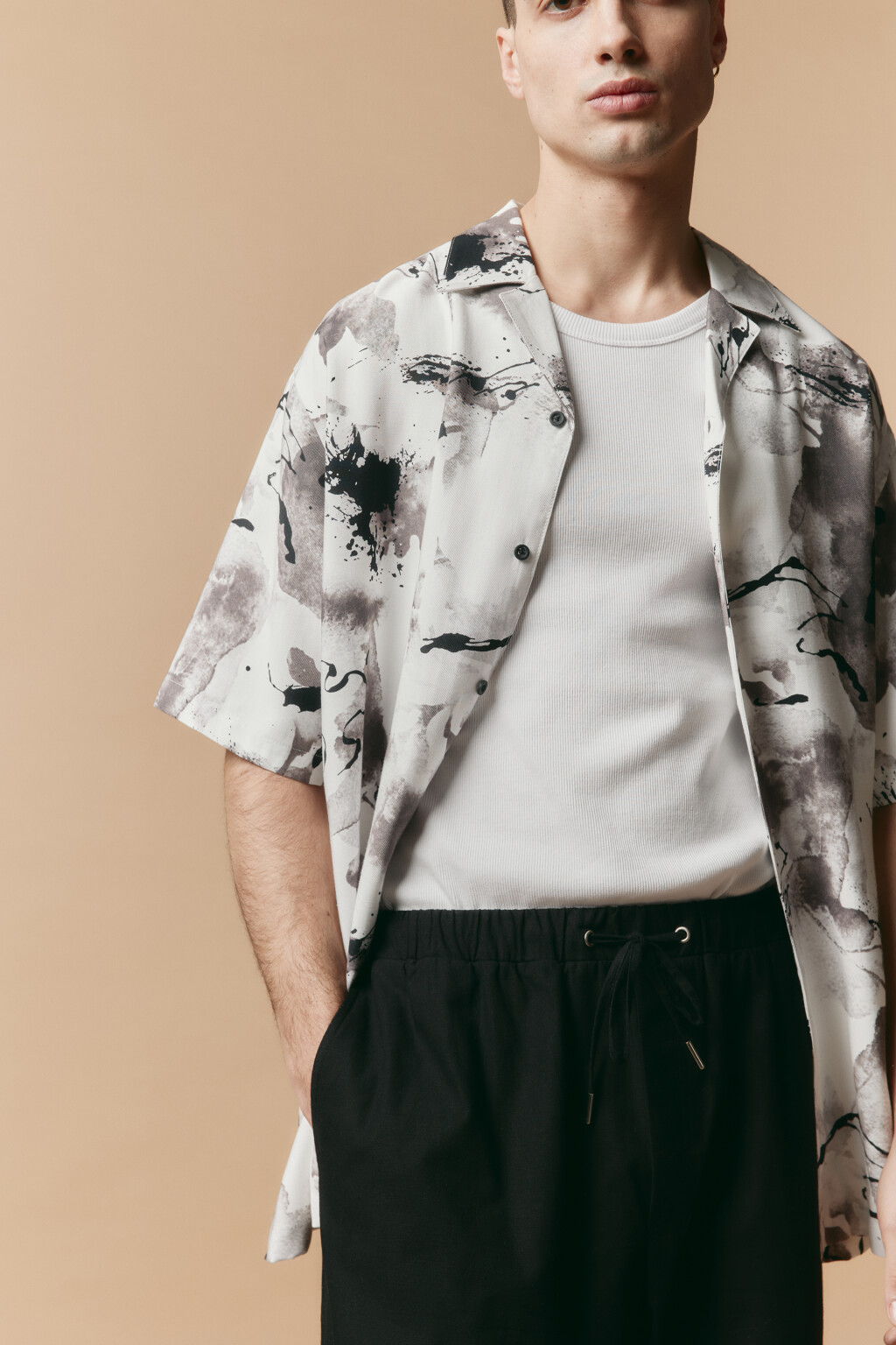 Рубашка вискозная с принтом - цвет черный - 1