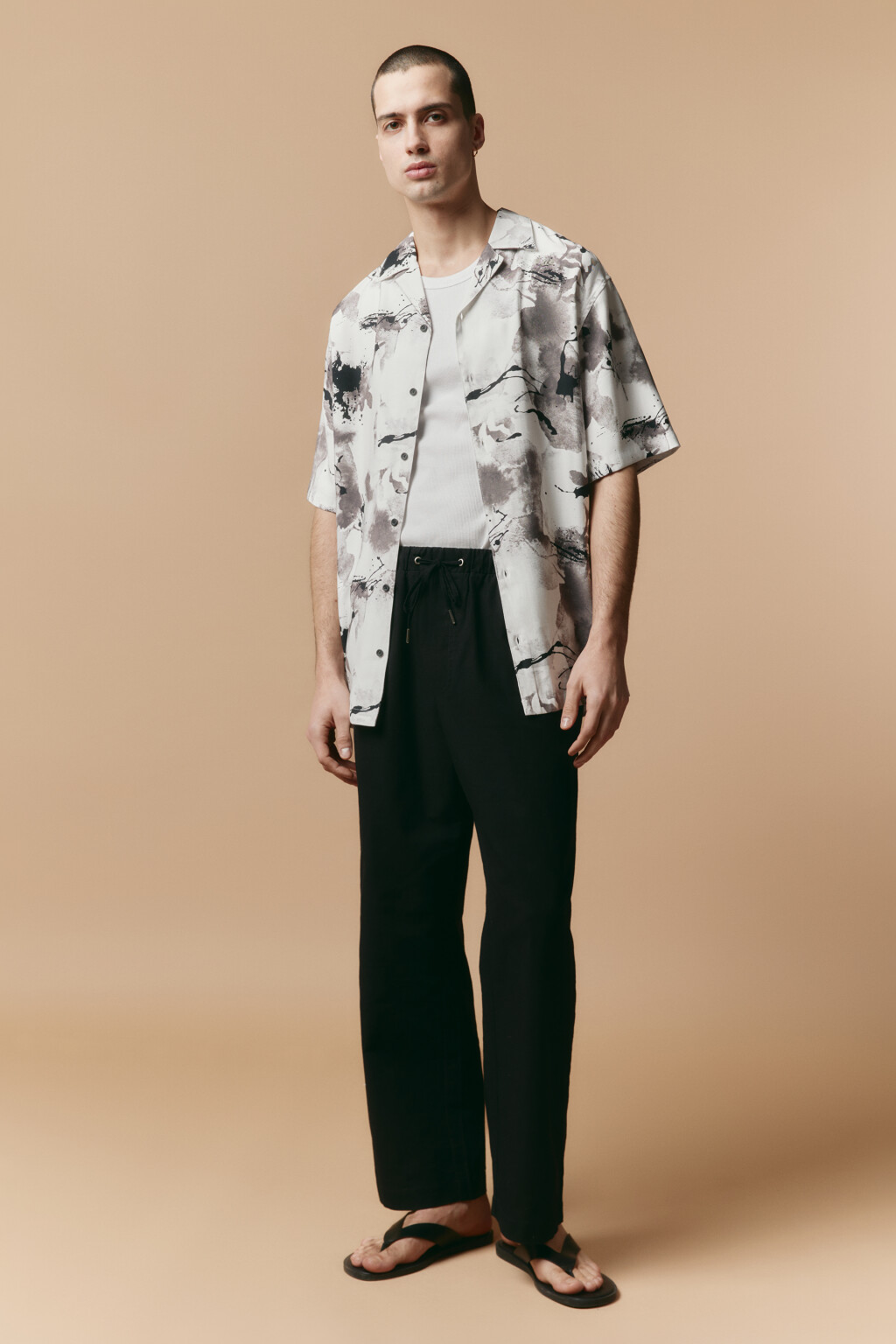 Рубашка вискозная с принтом - цвет черный - 4