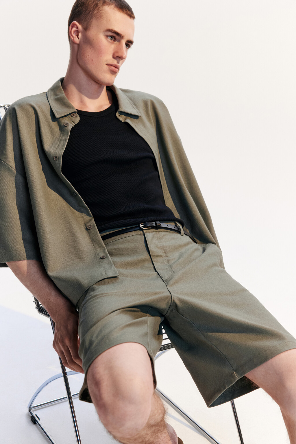 Рубашка льняная с коротким рукавом - цвет зеленый - 1