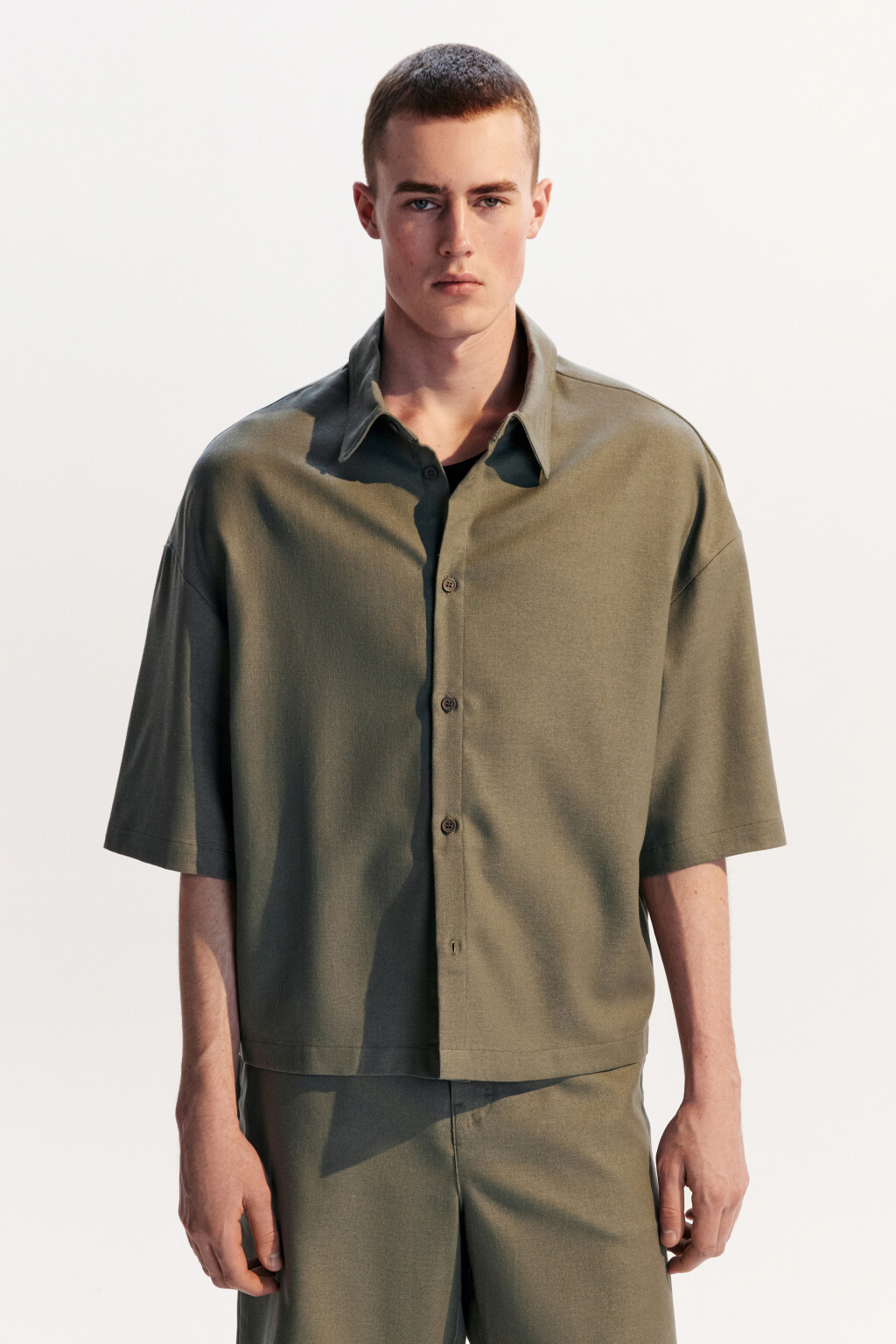 Рубашка льняная с коротким рукавом - цвет зеленый - 3
