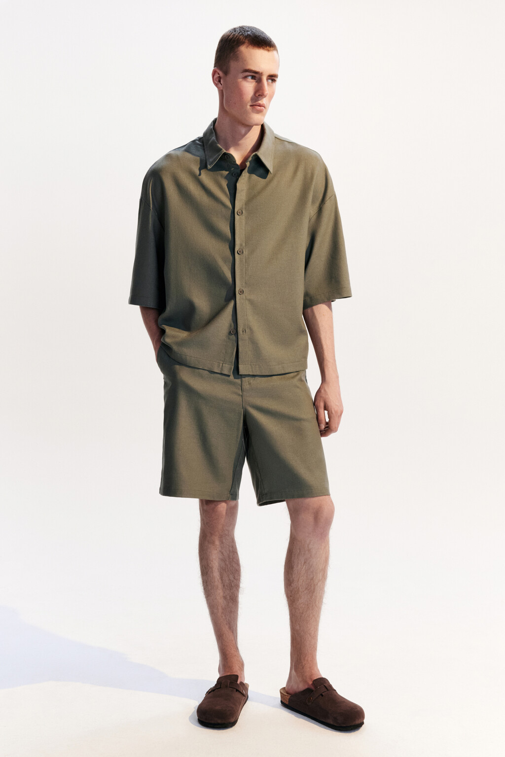 Рубашка льняная с коротким рукавом - цвет зеленый - 5