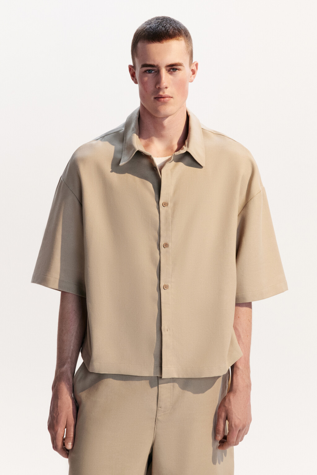 Рубашка льняная с коротким рукавом - цвет коричневый - 3