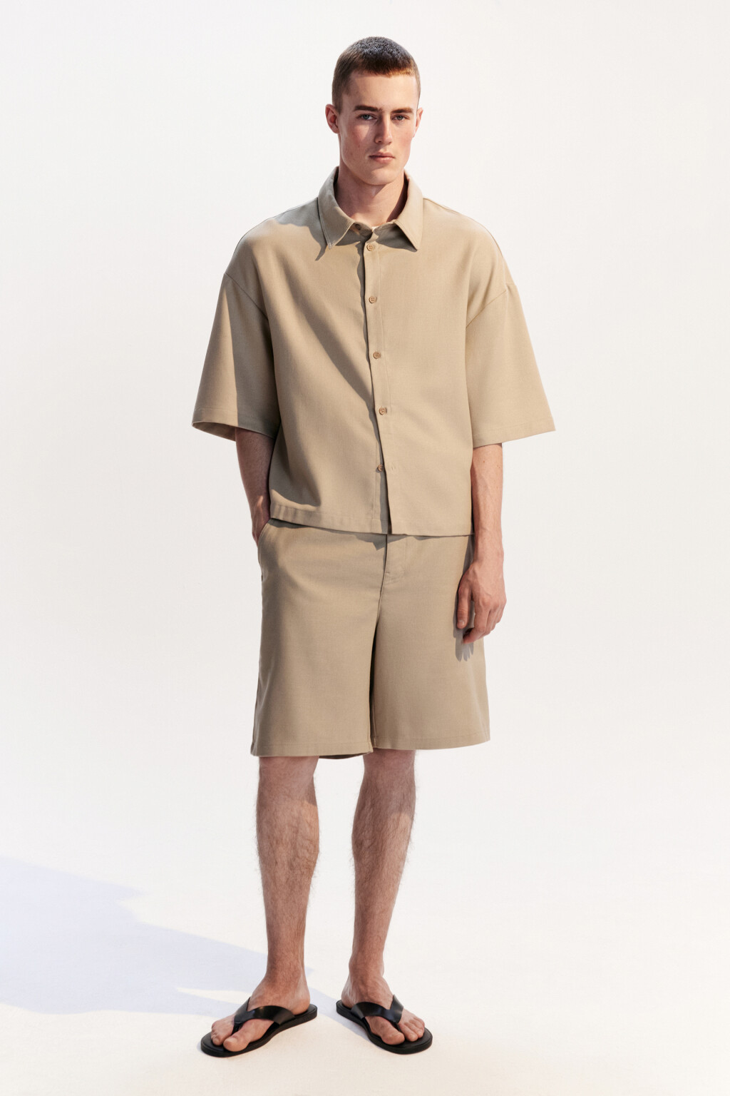 Рубашка льняная с коротким рукавом - цвет коричневый - 5