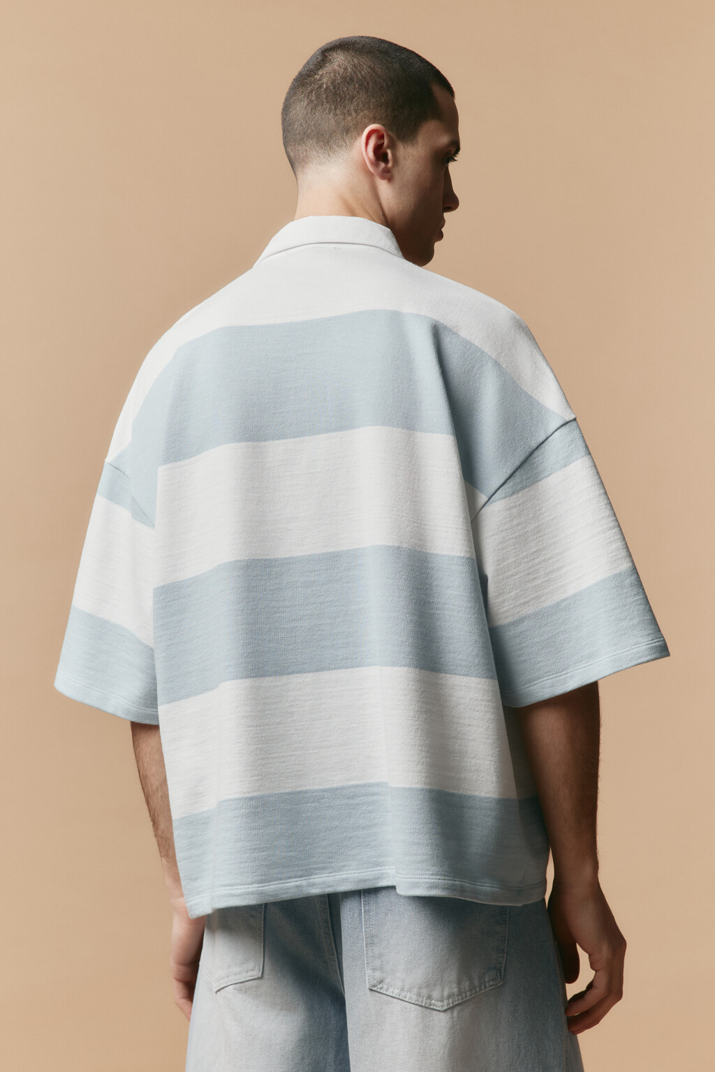 Футболка-поло в полоску с надписью - цвет синий - 4