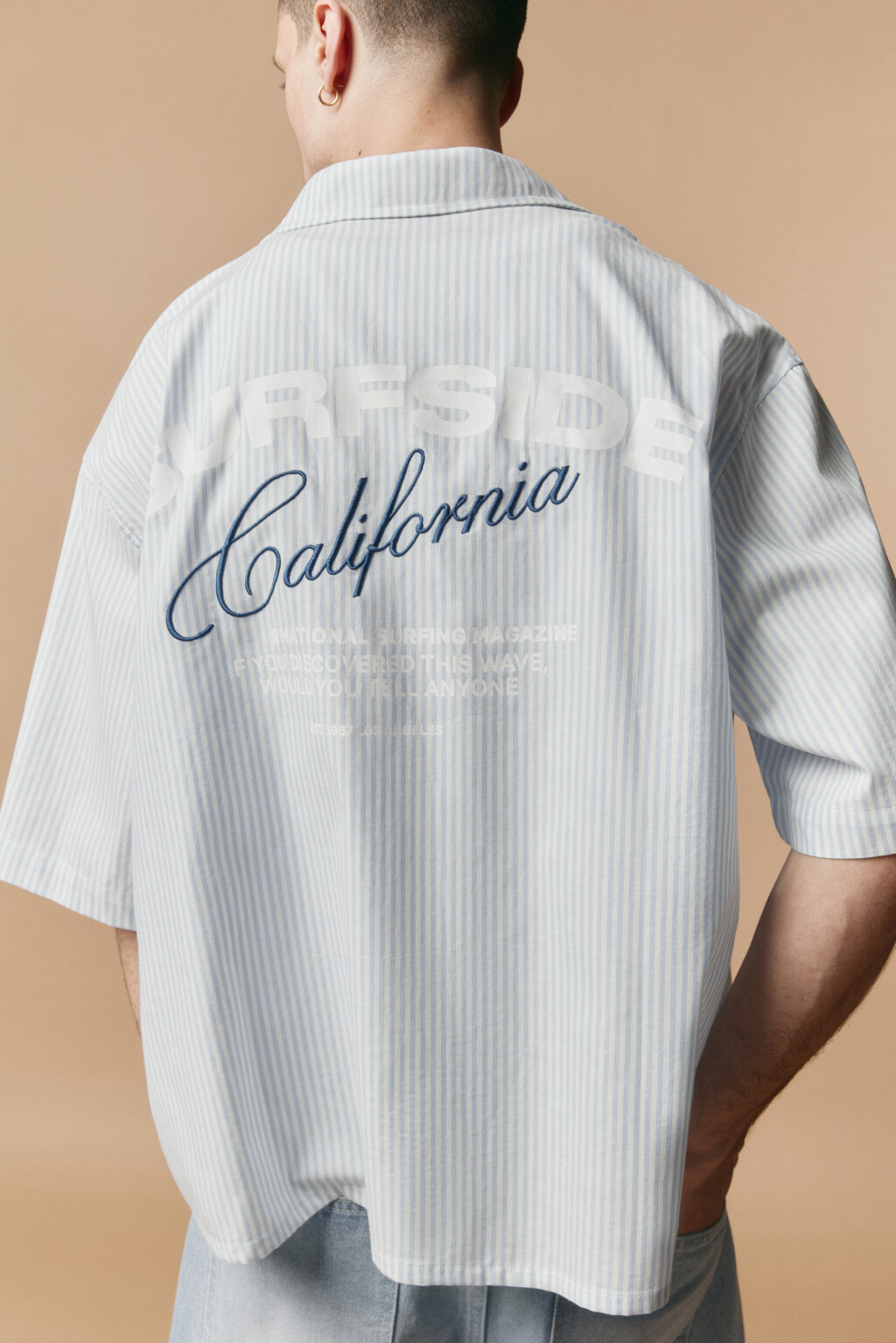 Рубашка хлопковая в полоску с вышивкой - цвет синий - 1