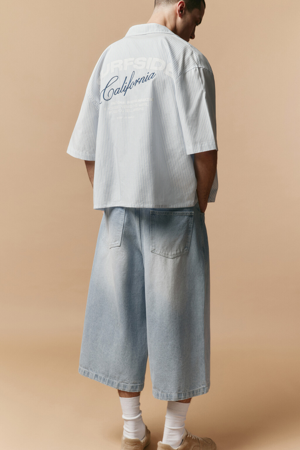 Рубашка хлопковая в полоску с вышивкой - цвет синий - 2