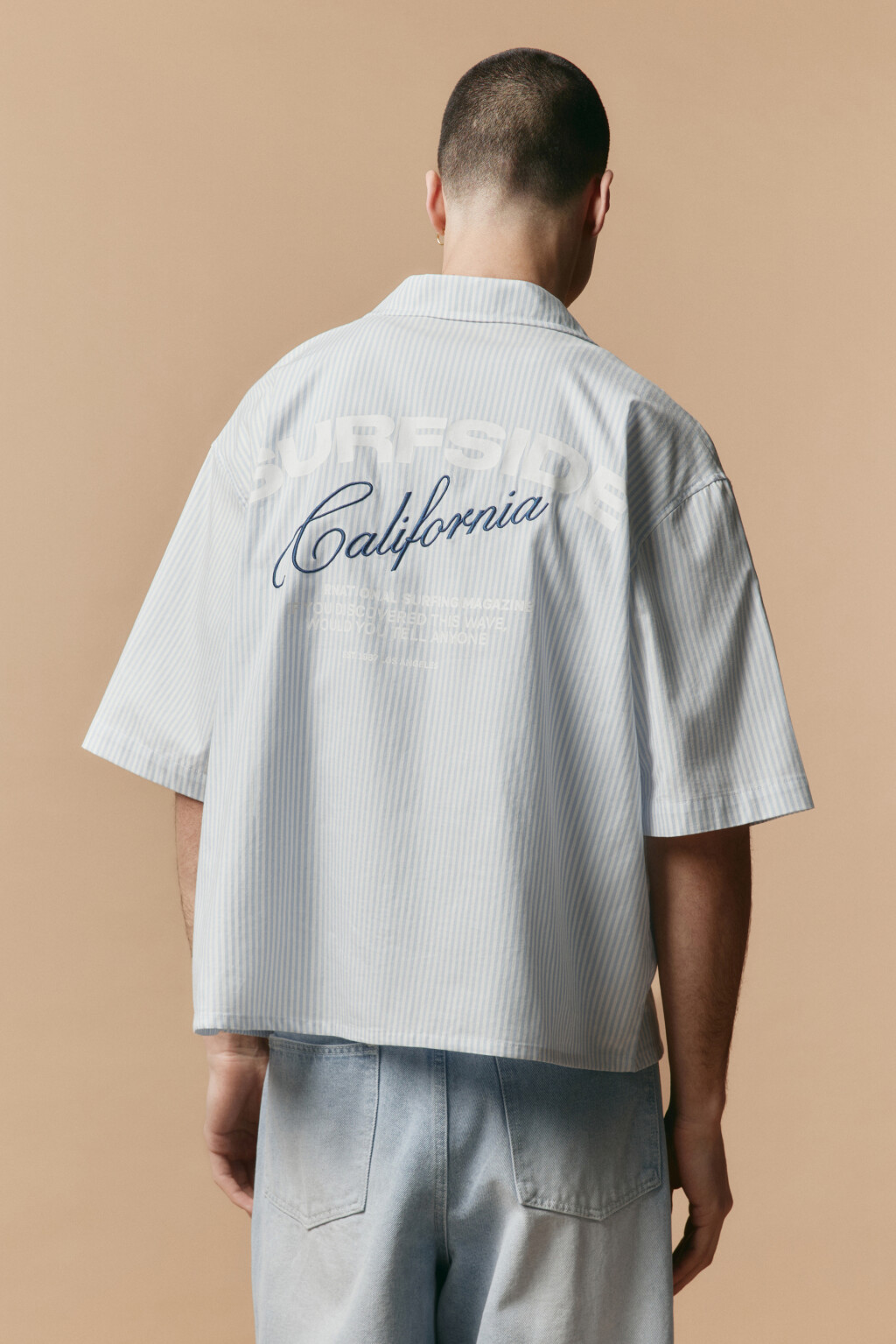 Рубашка хлопковая в полоску с вышивкой - цвет синий - 5