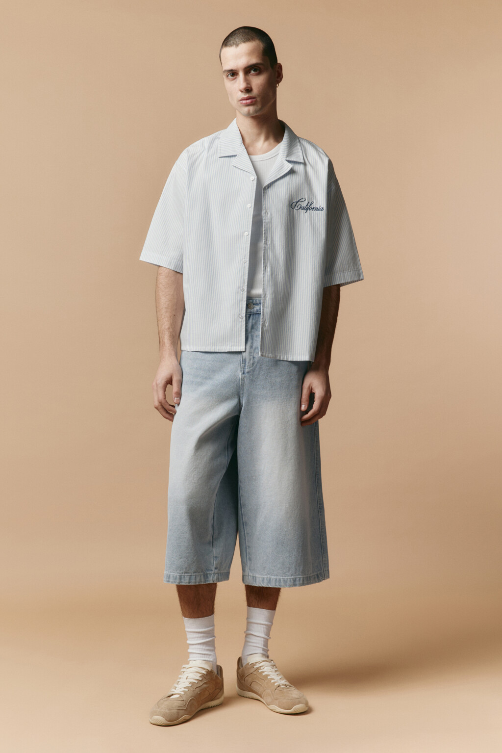 Рубашка хлопковая в полоску с вышивкой - цвет синий - 6