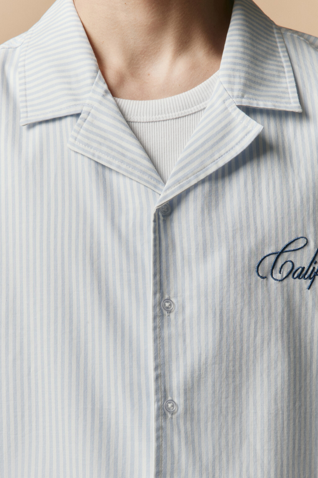 Рубашка хлопковая в полоску с вышивкой - цвет синий - 7