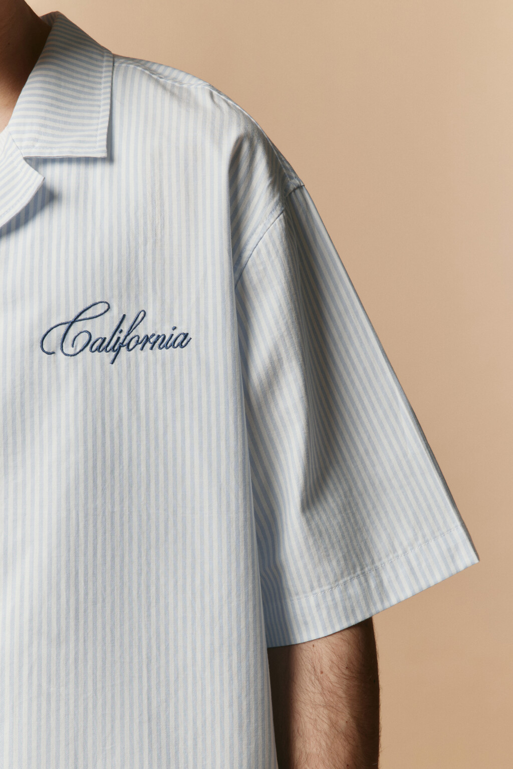 Рубашка хлопковая в полоску с вышивкой - цвет синий - 8