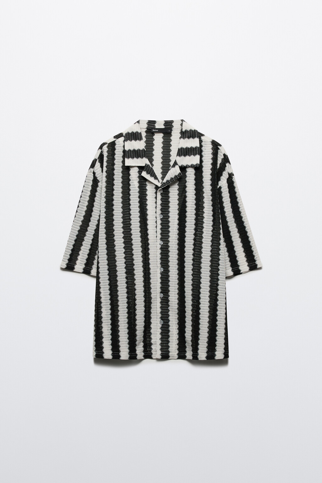 Рубашка ажурная в полоску - цвет черный - 9