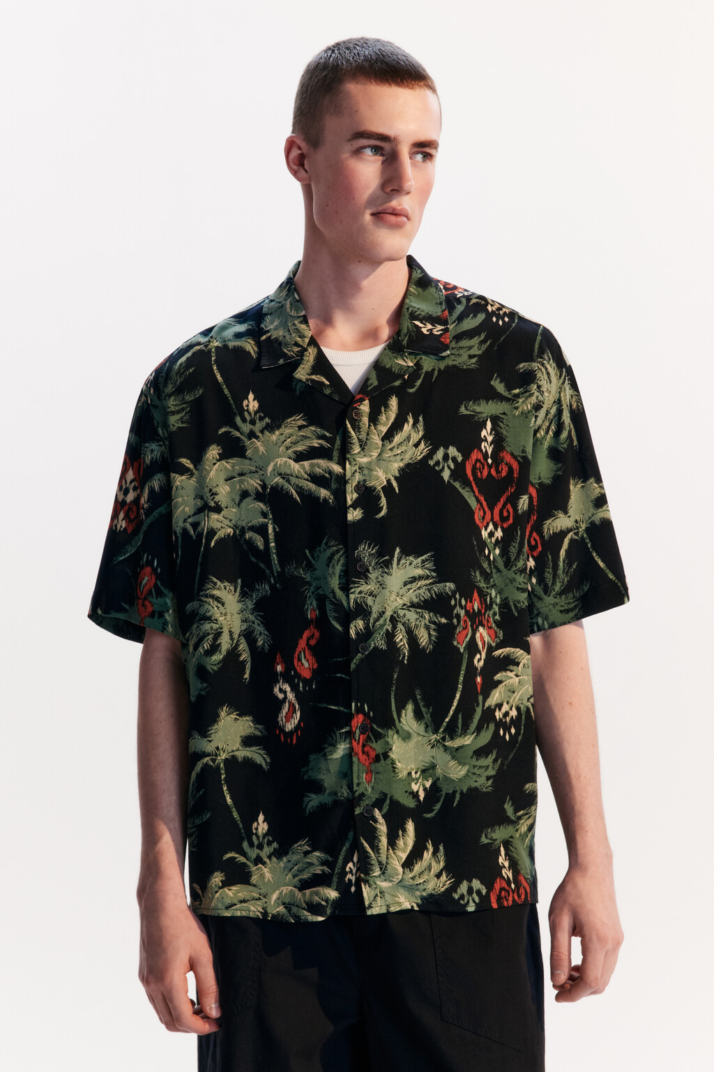 Рубашка oversize вискозная с принтом - цвет черный - 2