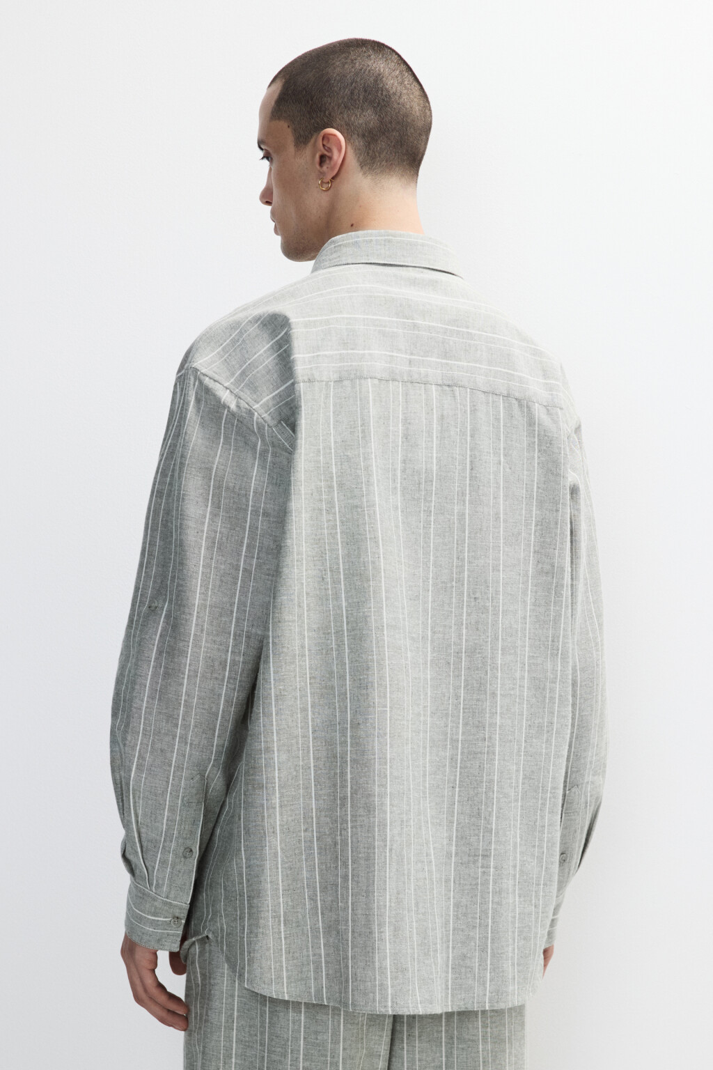 Рубашка льняная в полоску - цвет зеленый - 4