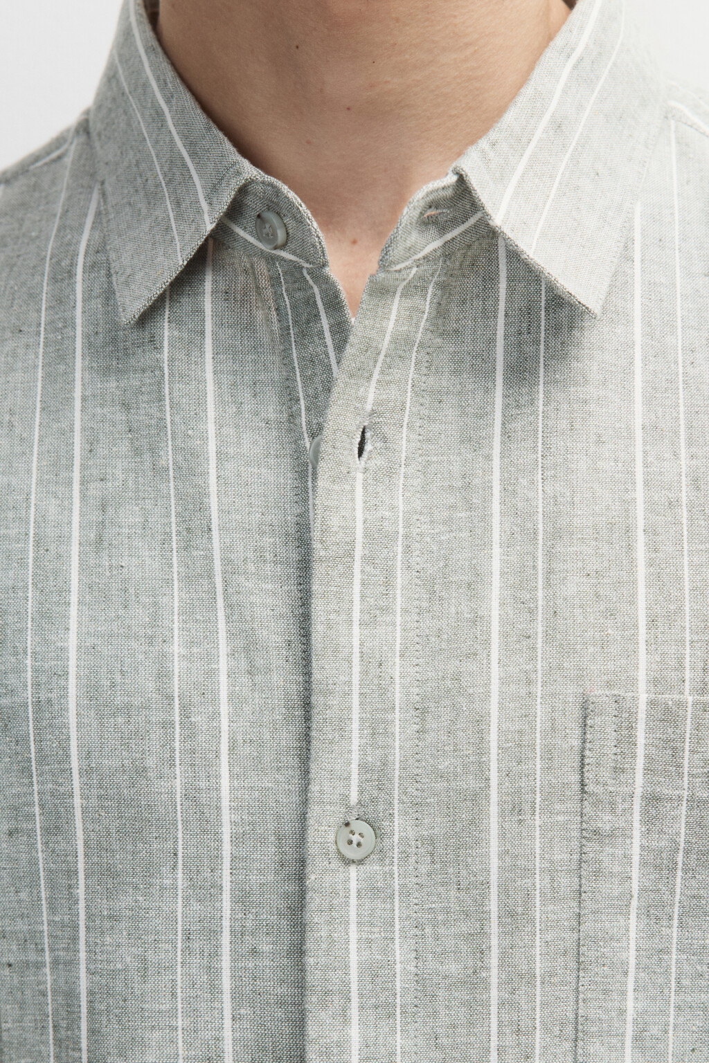 Рубашка льняная в полоску - цвет зеленый - 6