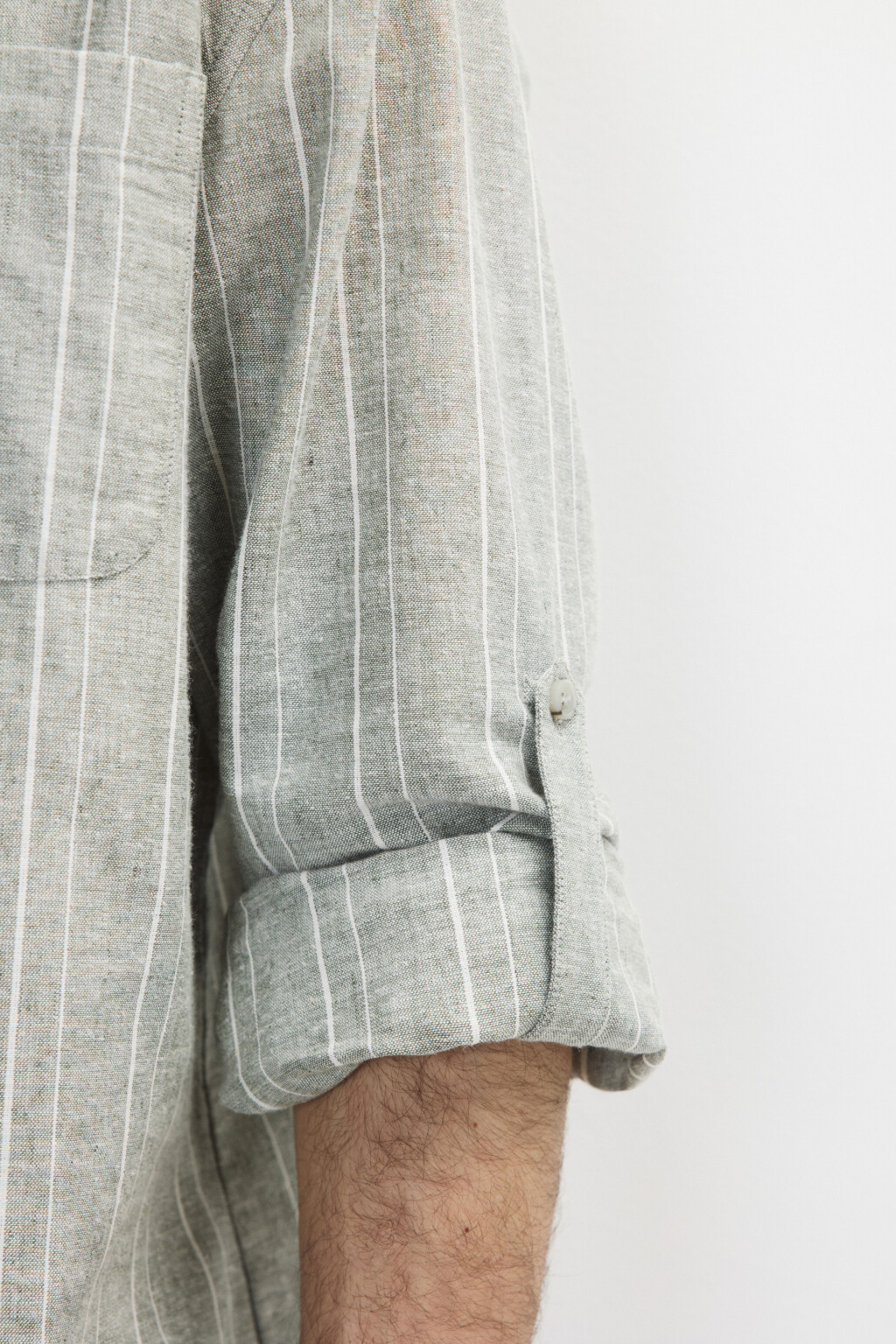 Рубашка льняная в полоску - цвет зеленый - 7