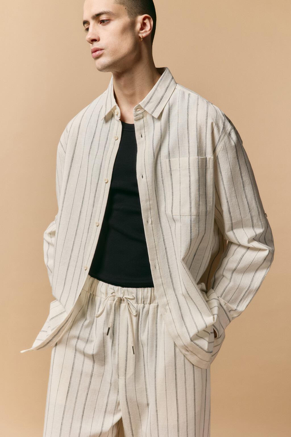 Рубашка льняная в полоску - цвет белый - 1