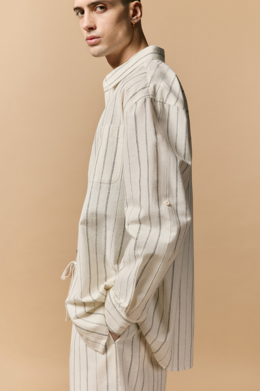 Рубашка льняная в полоску - цвет белый - 2