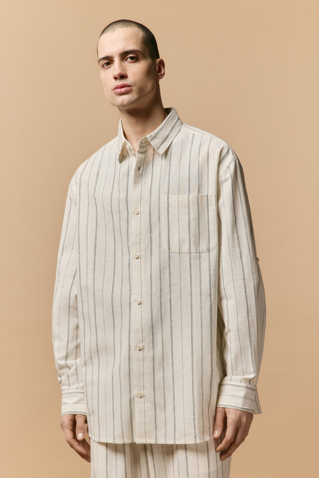Рубашка льняная в полоску - цвет белый - 3