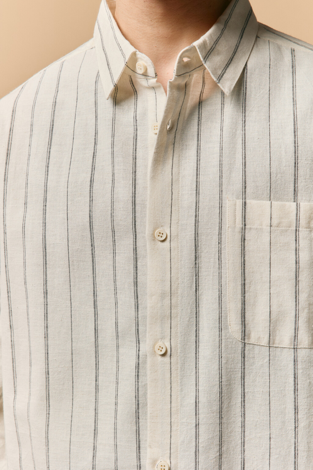 Рубашка льняная в полоску - цвет белый - 6