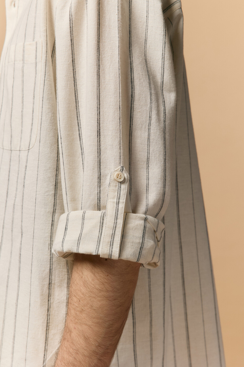 Рубашка льняная в полоску - цвет белый - 7