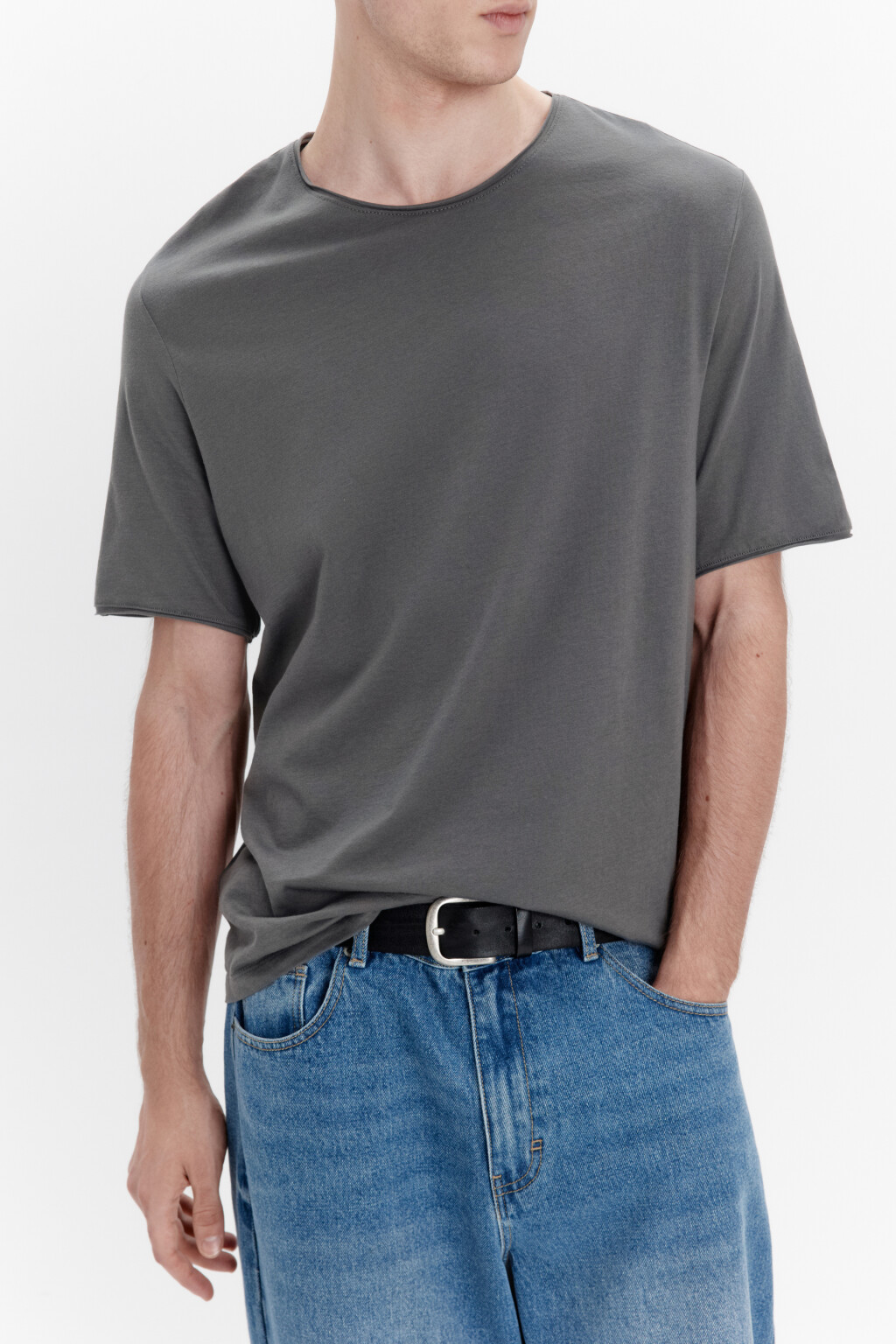 Футболка хлопковая с открытыми срезами - цвет серый - 1