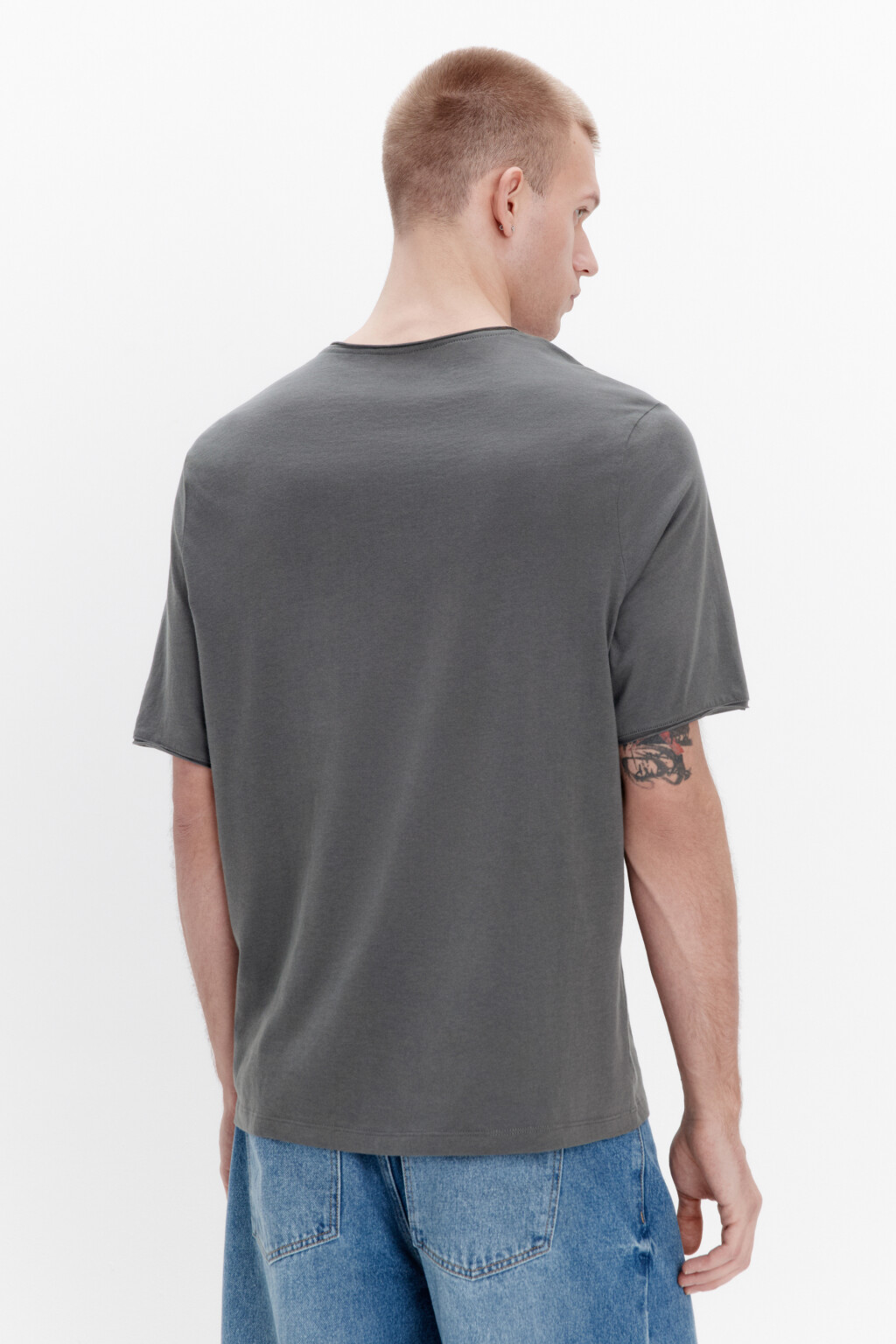 Футболка хлопковая с открытыми срезами - цвет серый - 3