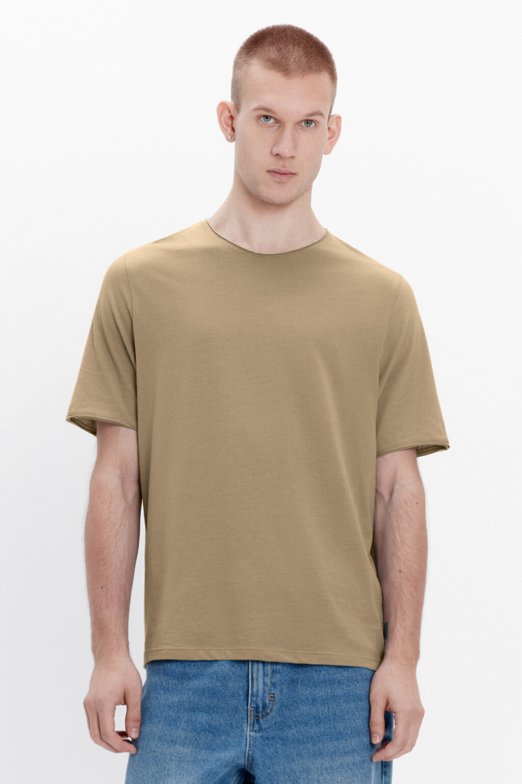 Футболка хлопковая с открытыми срезами - цвет бежевый - 1