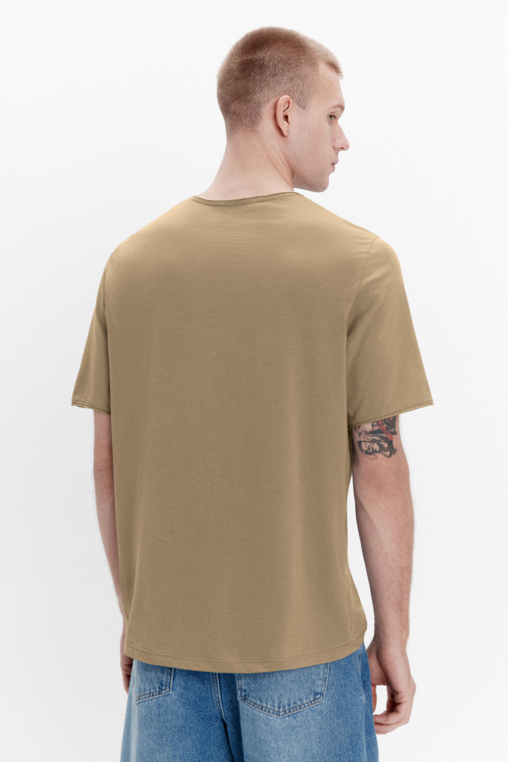 Футболка хлопковая с открытыми срезами - цвет бежевый - 2