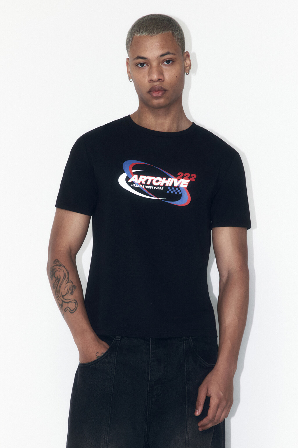 Футболка свободная хлопковая с принтом - цвет черный - 3