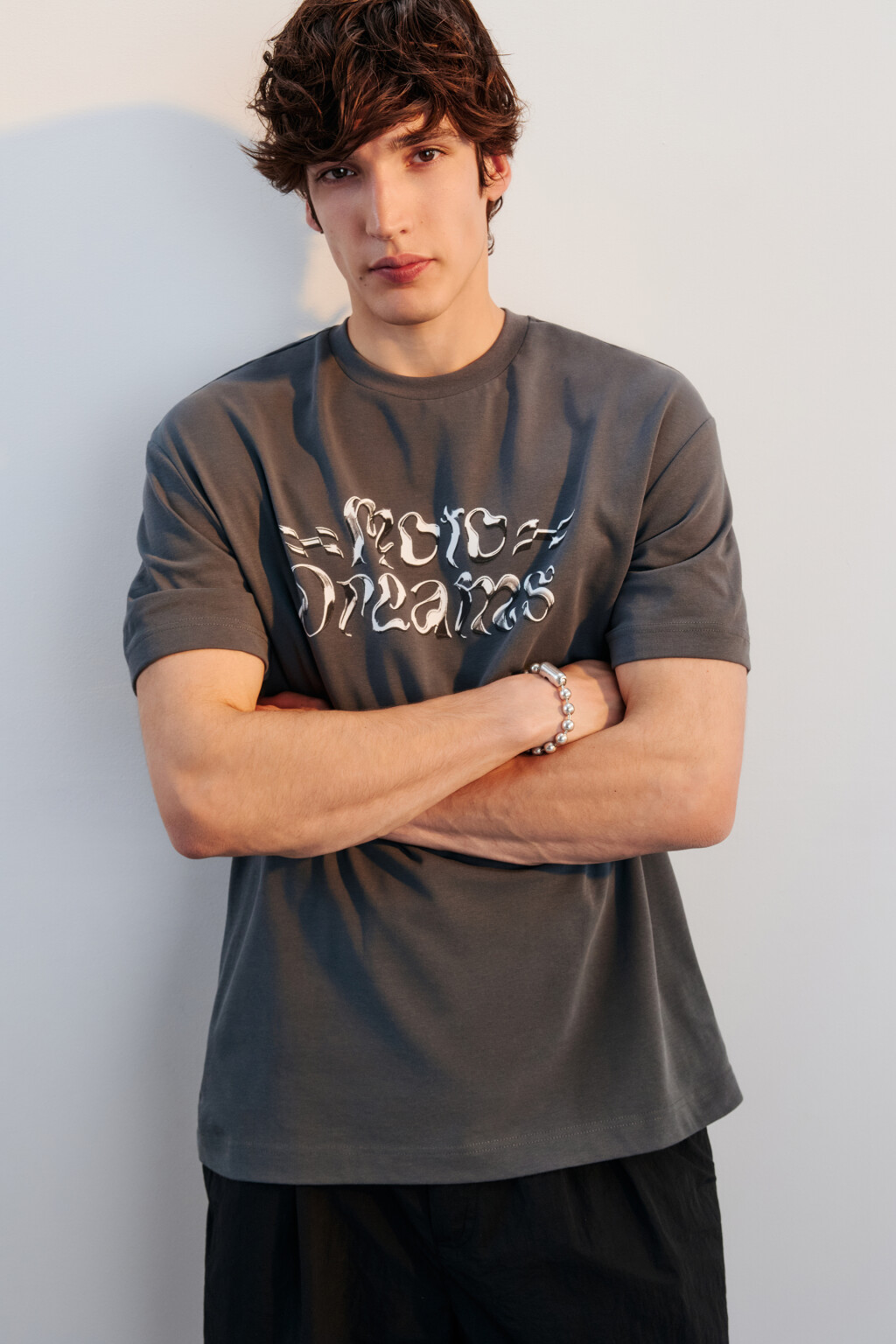 Футболка свободная с принтом - цвет серый - 1