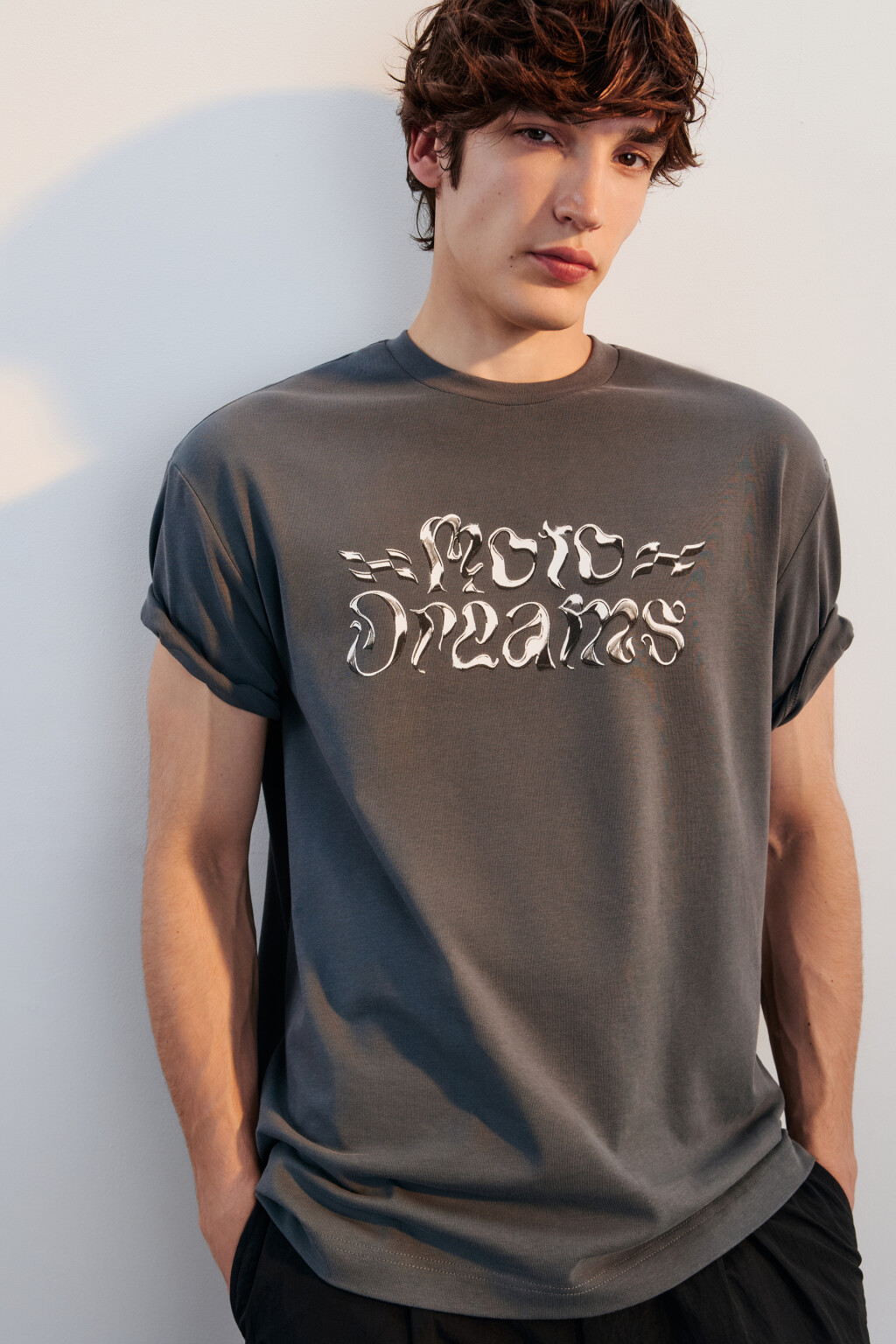 Футболка свободная с принтом - цвет серый - 2