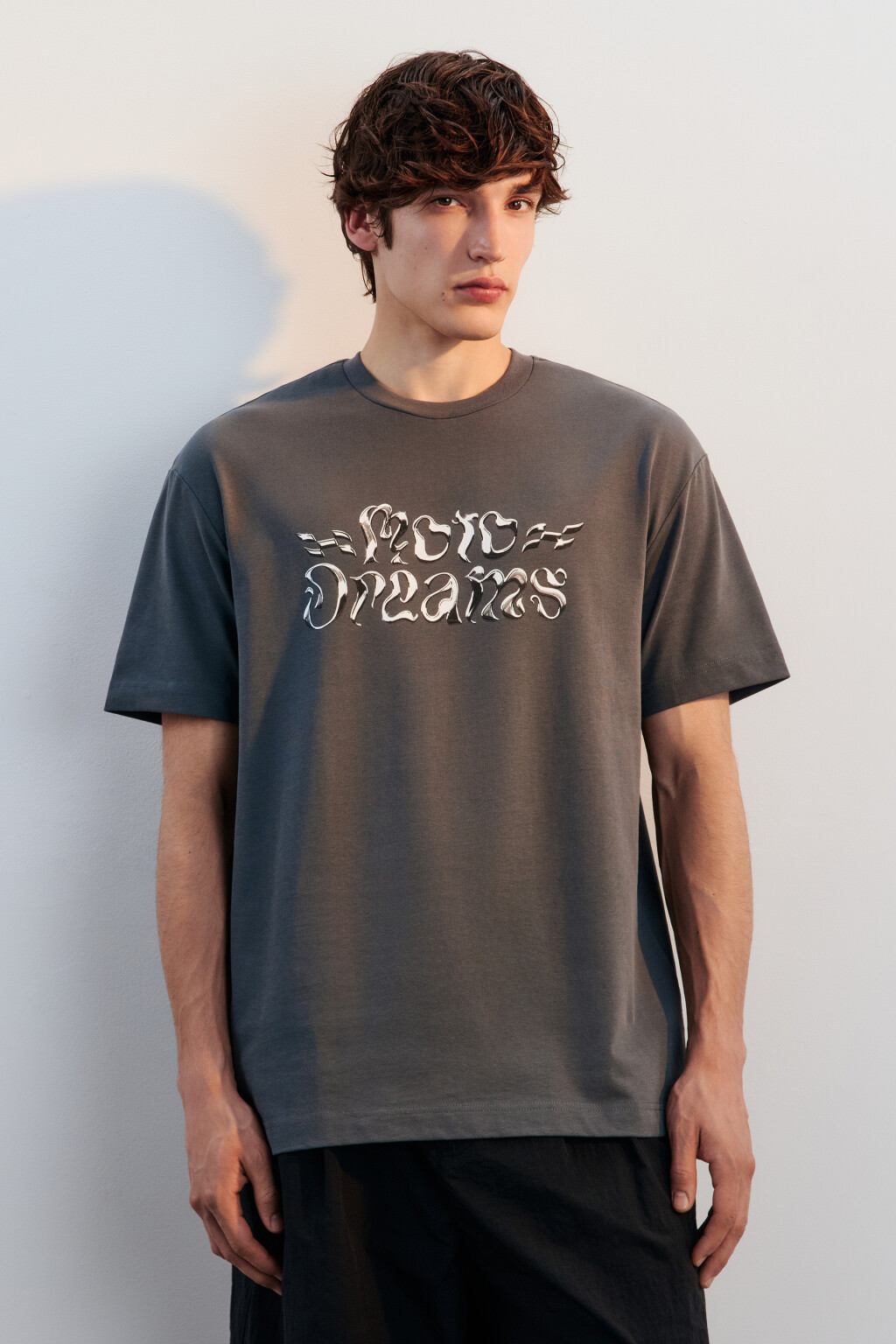 Футболка свободная с принтом - цвет серый - 3