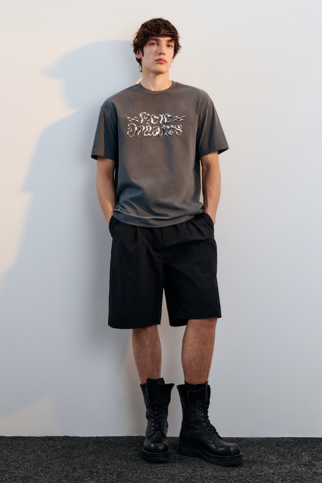 Футболка свободная с принтом - цвет серый - 5