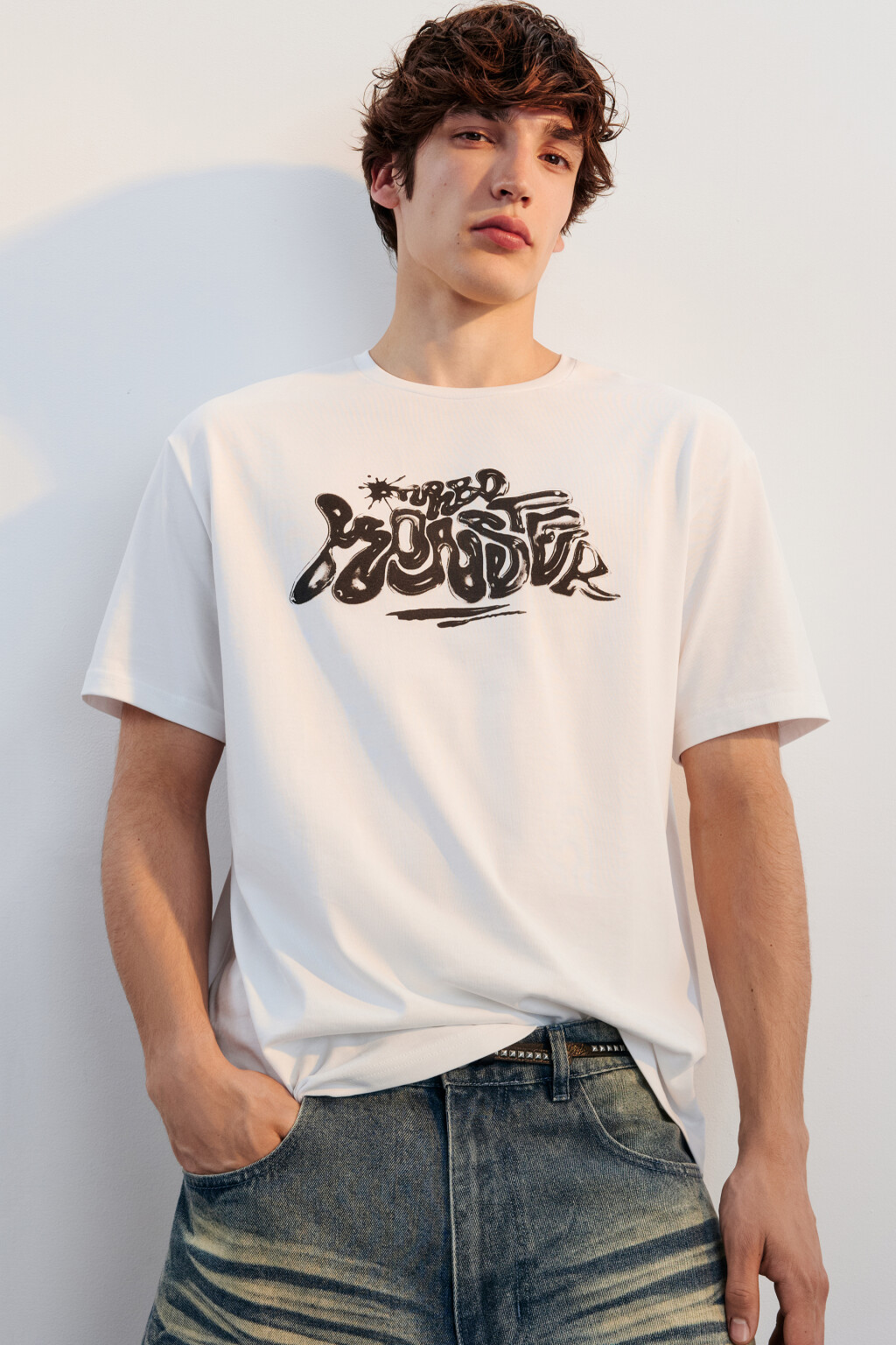 Футболка свободная с принтом - цвет белый - 1