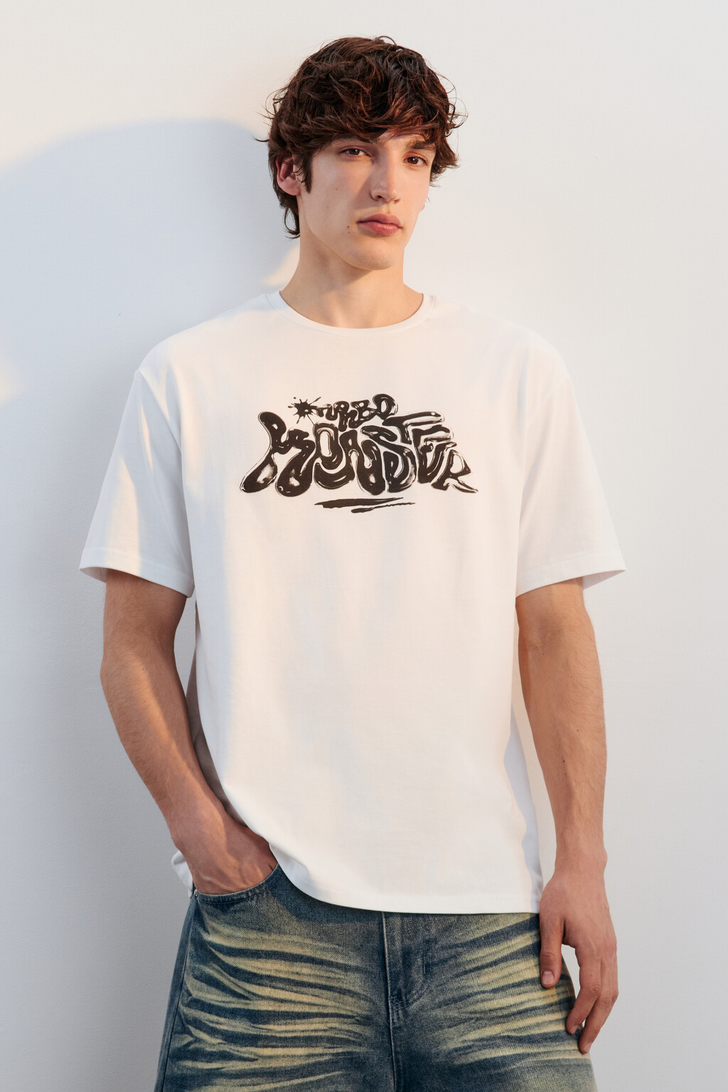 Футболка свободная с принтом - цвет белый - 2