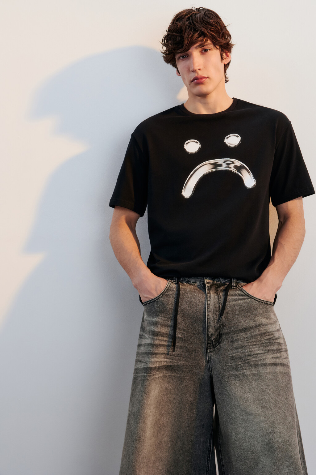 Футболка свободная с принтом - цвет черный - 1