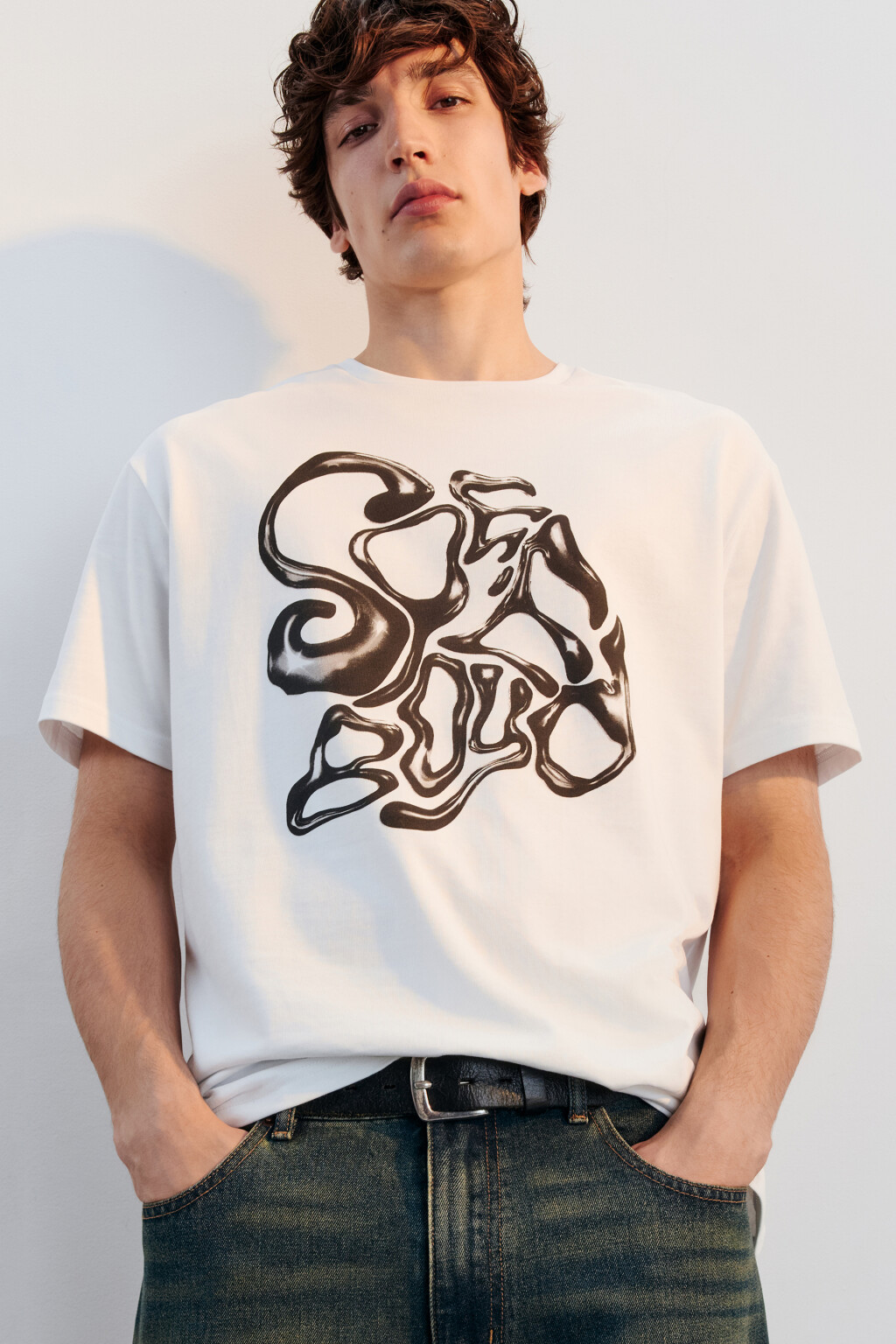 Футболка свободная с принтом - цвет белый - 1